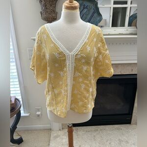 NWT Hem & Thread Muted Yellow Embroidered Top